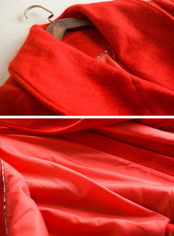 Red Turn Down Collar One-button Woolen Coat
