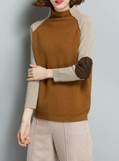 Brief Hit Color Turtle Neck Knitted Sweater