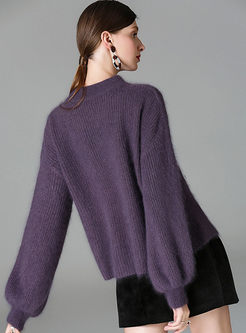 Stylish Tied Loose Lantern Sleeve Knitted Sweater