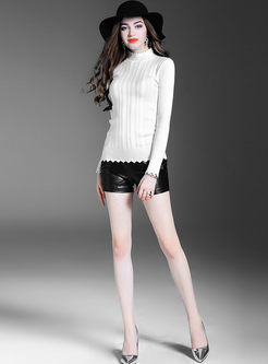 Brief Stand Collar Slim Knitted Sweater