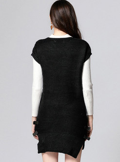 Black Brief V-neck Split Sleeveless Knitted Dress