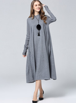 Casual Pure Color Long Sleeve Knitted Dress