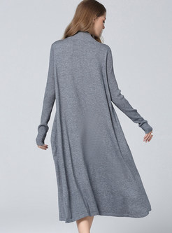 Casual Pure Color Long Sleeve Knitted Dress