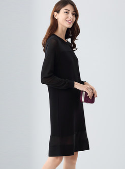 Black Brief O-neck Patchwork Knitted Dress