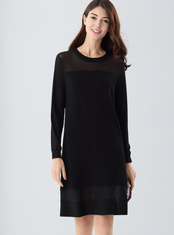 Black Brief O-neck Patchwork Knitted Dress