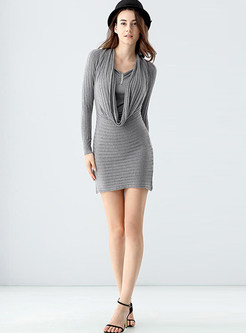 Grey Sexy Slim Asymmetric Collar Knitted Dress