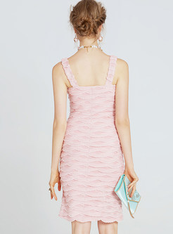 Sexy Pink Suspender Slim Knitted Dress