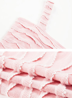 Sexy Pink Suspender Slim Knitted Dress