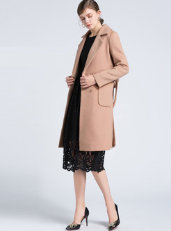 Camel Chic Belted Turn Down Collar Coat