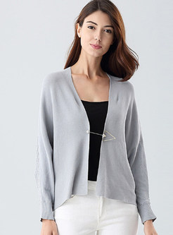 Grey Brief One-button Knitted Coat