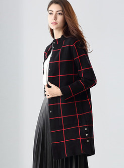 Black Fashion Checked Single-breasted Stand Collar Coat