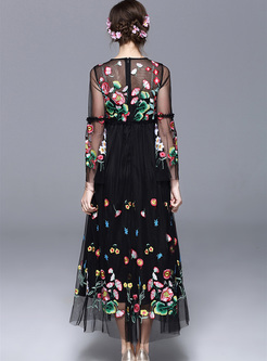 Party Embroidery Flare Sleeve Maxi Dress