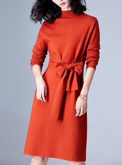 Brief Belted Slim Knitted Dress