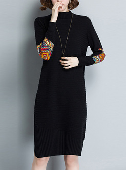 Ethnic Patch Loose Knitted Dress