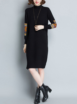 Ethnic Patch Loose Knitted Dress