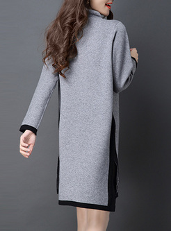 Brief Color-blocked Asymmetric Hem Straight Knitted Dress