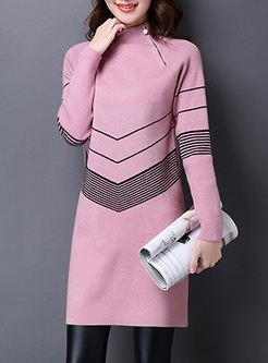 Chic Striped Color-blocked Mini Knitted Dress
