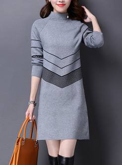 Chic Striped Color-blocked Mini Knitted Dress
