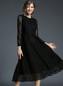 Sexy Lace Long Sleeve Skater Dress