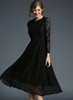 Sexy Lace Long Sleeve Skater Dress