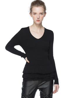 Black V-neck Slim Sweater