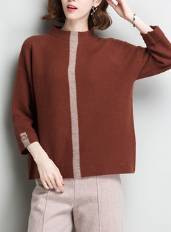 Caramel Brief Loose Color-blocked Sweater