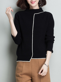 Brief Color-blocked Asymmetric Hem Sweater