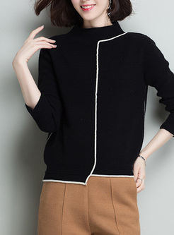 Brief Color-blocked Asymmetric Hem Sweater