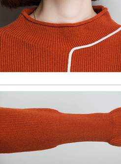 Caramel Brief Color-blocked Asymmetric Hem Sweater
