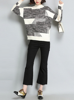 Casual Color-blocked High Neck Sweater