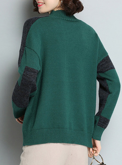 Casual Color-blocked High Neck Sweater