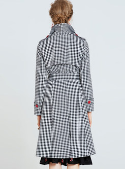 Stylish Checked Double-breasted Tie Waist Trench Coat