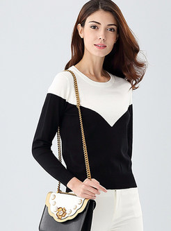 Stylish Contrast Color O-neck Sweater