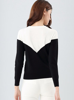 Stylish Contrast Color O-neck Sweater