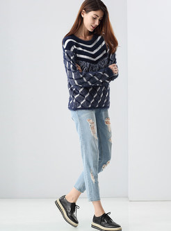 Fashion Fringe Patchwork Pullover Sweater