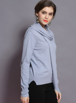 Blue Brief V-neck With Scarf Sweater