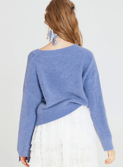 Sexy V-neck Embellished Pullover Sweater
