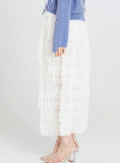 Sweet White Tiered-hem Cotton Skirt