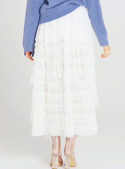 Sweet White Tiered-hem Cotton Skirt