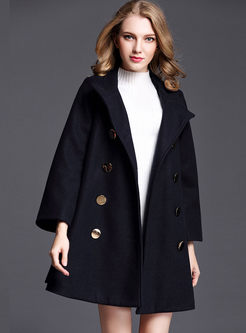 Stylish Stand Collar Double-breasted Loose Woolen Coat
