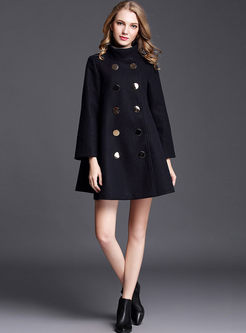 Stylish Stand Collar Double-breasted Loose Woolen Coat