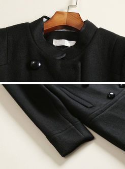 Black Double-breasted Thicken Woolen Coat
