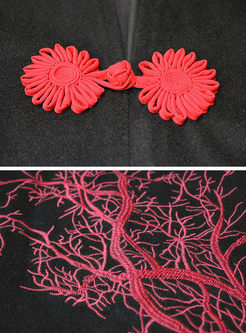 Ethnic Embroidery V-neck Loose Cashmere Coat