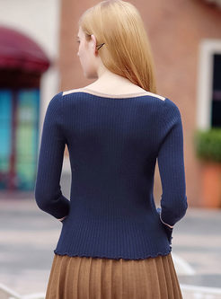Hit Color Splicing Flare Sleeve Knitted Sweater
