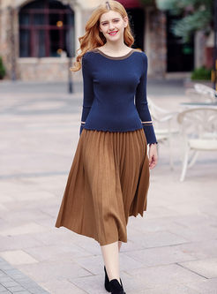 Hit Color Splicing Flare Sleeve Knitted Sweater