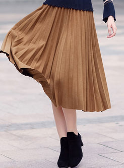 Stylish Stitching Woolen Pleated A-line Skirt