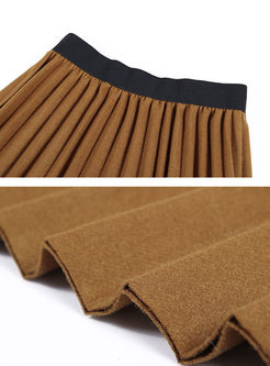 Stylish Stitching Woolen Pleated A-line Skirt