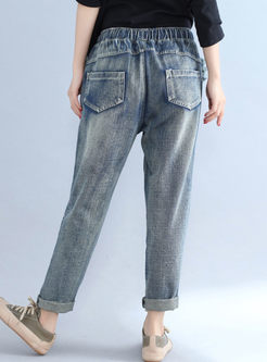 Street Rough Selvedge Elastic Waist Jeans