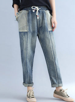 Street Rough Selvedge Elastic Waist Jeans