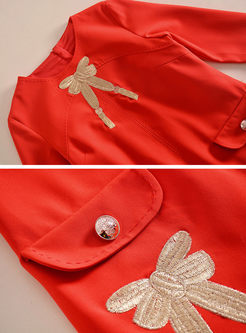 Red Dragonfly Patch Embroidery Skater Dress